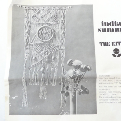 Vintage 1970s Macrame Wall Hanging Kit Indian Summer Kit Bit Jute Beads Circle