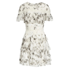 Alice + Olivia White Black Paola Ruffle Mini Dress Size 2 Peasant Cottagecore