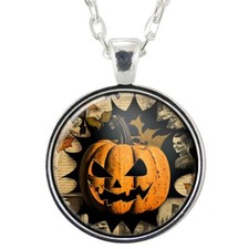 Pumpkin Pendant Necklace, Spooky Halloween Jack-O-Lantern Handmade Jewelry