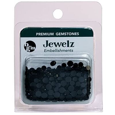 Buttons Galore Jet Black Flat Back Gems, Faceted Round Rhinestones
