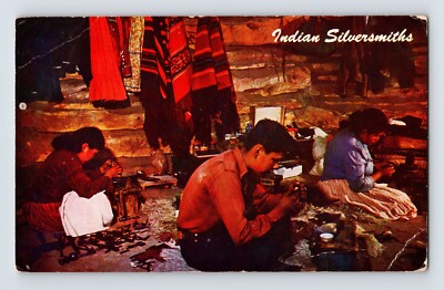 Postcard Navajo Native American Indian Silversmith Jewelry 1960s Unposted Chrome