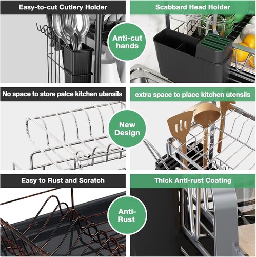 Sturdy 304 Stainless Steel Dish Rack with Cutlery Holder - 110 lbs Capacity - Picture 6 of 8