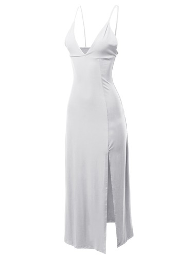 FashionOutfit Women's Solid Sexy Cami Strap Side Split Cocktail Party Maxi Dress - Picture 20 of 20