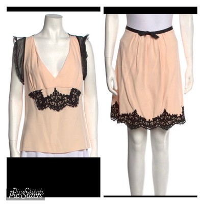 ANNA MOLINARI Satin Lace Camisole Blouse & Skirt Twin Set Sz 6 Blumarine