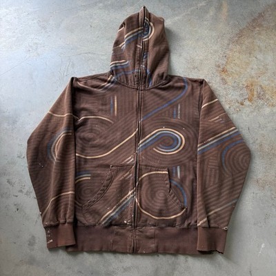 Vintage Y2K Billabong Surf Distressed Abstract Graphic Full Zip Hoodie Size L