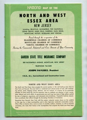 1967 Hammond Map of North and West Essex Area New Jersey 