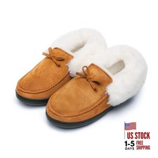 Women's House Shoes Memory Foam Suede Moccasin Slippers 12 Women/10 Men Brown