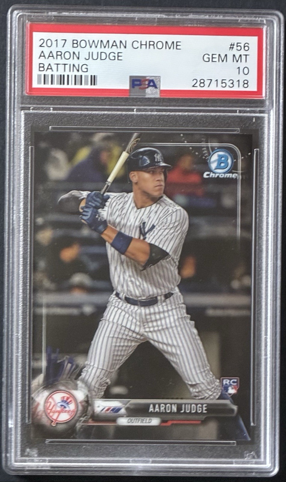 2017 Bowman Chrome Aaron Judge #56 RC Batting PSA 10 GEM MINT