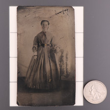 Antique CDV 6th Plate Tintype Photograph of a Young Victorian Woman 1193