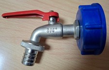 Auslaufhahn für 1000 l Regentonne / Wasser Tank, 3/4", matt verchromt, blau, NEU