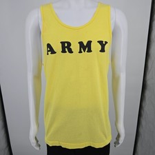Vintage 1990s Fruit of the Loom "Army" Yellow Cotton Made in USA Tank Top (L)