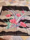 Scarf, black and gray background, bright pink flowers, 34" square, polyester — photo 2