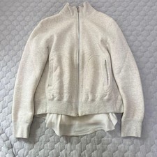 USED SACAI BLOUSON, DOCKING DESIGN, ZIP-UP, BEIGE/GRAY, RAW EDGE. ACCEPTABLE
