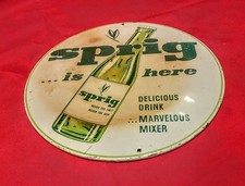 Rare Orig 1950's "Sprig Soda" Advertising  Sign / Disc - Wall Display 9" Round