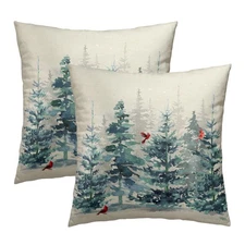 Teal Blue Pine Tree Pillow Cover 16 x 16 Inch Set of 2 Green Winter Tree Pill...