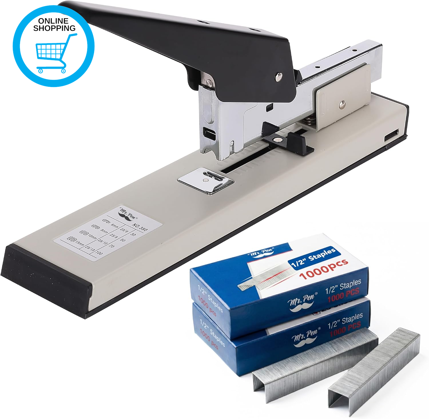 Heavy-Duty Stapler with 1000 Staples for 100-Sheet Capacity
