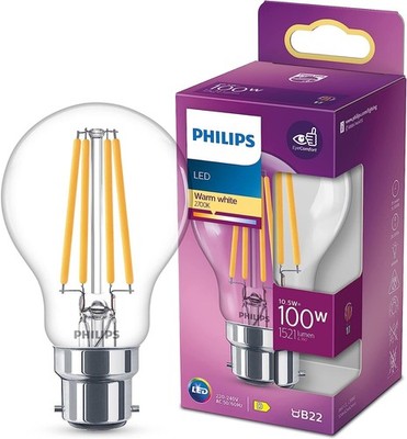 Philips LED Classic A60 Glühbirne B22 Bajonettverschluss 10,5W - 100W Äquivalent, W...
