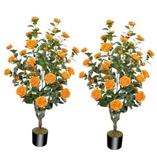 Pack 43.3"/3.6FT Artificial Tree with Camellia Flowers Fake Tree with 2 Orange
