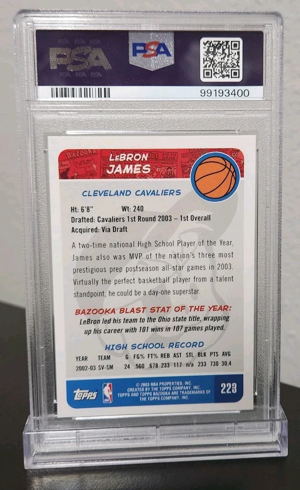 2003 Bazooka Lebron James Rookie Card #223 Road Red Jersey PSA 8 - Image 3 of 4