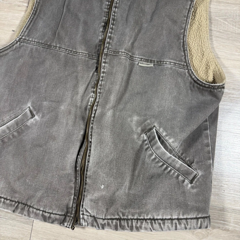 Wolverine Canvas Sherpa Lined Vest Full Zip Workwear Vintage Look SZ XL Size XL - Image 3 of 4