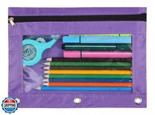Wodison 3-Ring Pen Pencil Pouch with Clear Window Stationery Bag Binder Case 