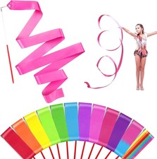 12pcs Rainbow Dance Wands Ribbon Streamers for Kids Gymnastics Rhythmic Danci...