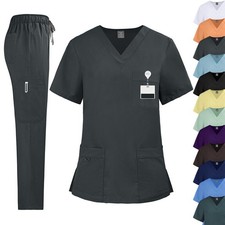 2pcs/set Medical Uniform Nursing Scrub Set Men Women V-Neck Straight Wholesale