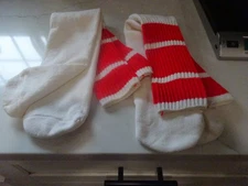 Vtg 21” Knee Socks Tube Socks White w/ Red Stripes  - NEW - 2 Pairs