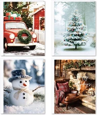 Christmas Cards- Boxed Christmas Cards with Envelopes & Stickers- Holiday Bulk G