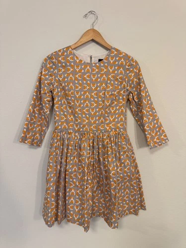 Vaute Brooklyn Fox Print Organic Cotton Fit & Flare Dress XS Made in NYC - product listing photo
