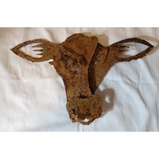 Rusty Metal Art Cow Head Wall Hanging Rustic Primitive Cabin Farmhouse Signed 