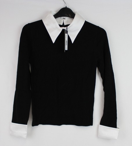 Alice + Olivia Women's Black Sweater Size XS Detachable White Cuffs & Collar