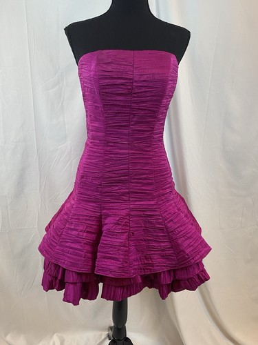Vintage Jessica McClintock 90’s Y2K Magenta Strapless Mini Dress Women’s Size 6