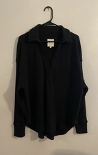 Aerie Black Waffle Knit Pullover Oversized , Size M