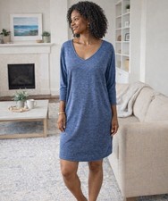 NEW Old Navy Heather Blue Knit Loungewear Shirt Dress 3/4 Sleeve Size Small