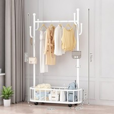 Heavy Duty Metal Single Rail Hanging Rack Garment Display Stand Storage & Wheels