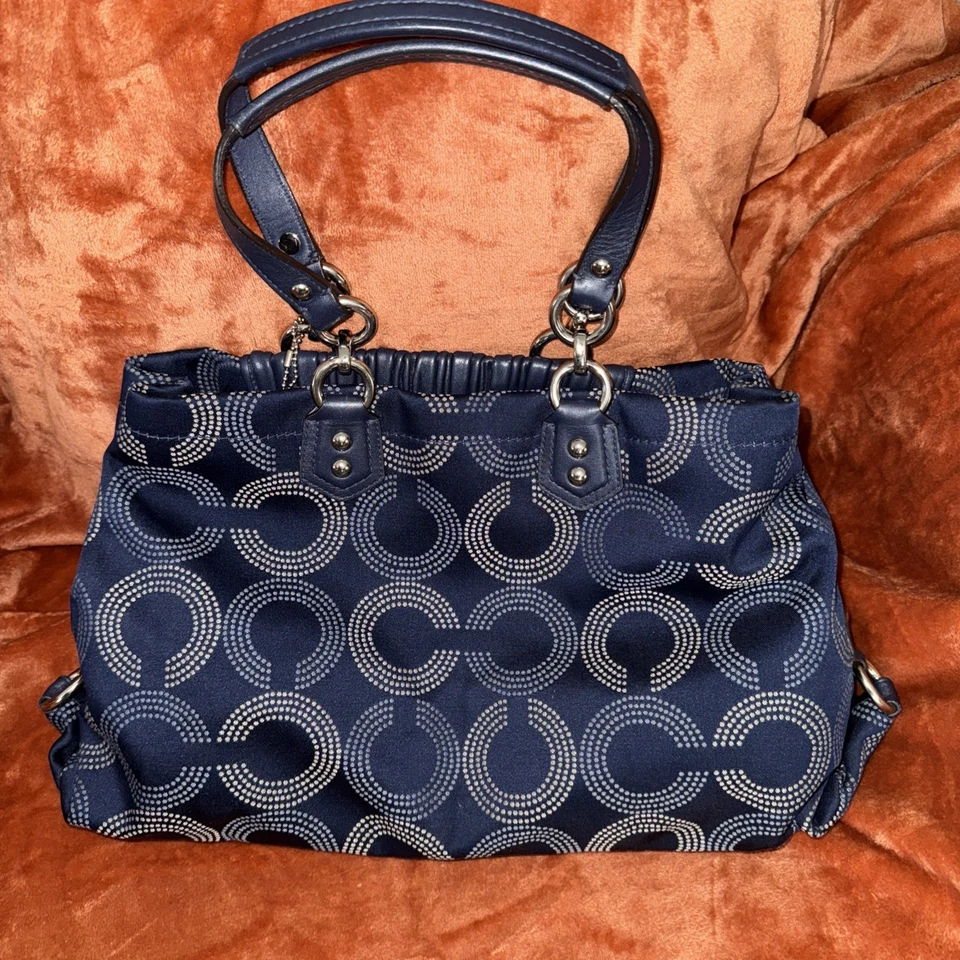 Bolso de hombro Coach Madison Signature Op Art azul cobalto con asa superior Foto 2 de 4