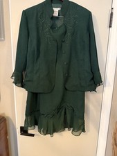 Plaza South Green W/ Embroidery Special Occasion Skirt Suit, Size 16