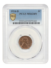 1924-D 1C PCGS MS62BN - Lincoln Cent (Wheat Reverse) - Low Mintage Date