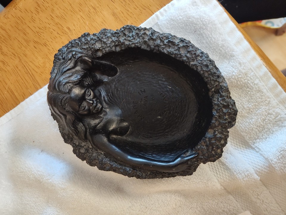 Genuine vintage Coco Joe's Hawaii lava rock Pele ashtray — a tactile, one-of-a-kind piece of tiki culture history you simply can't buy new.