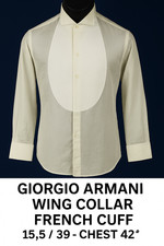 Vintage Giorgio Armani Men Wing Collar Bib Tuxedo Shirt 15.5 39 French Cuff 42"