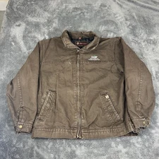 Dri Duck Jacket Mens XL Brown Canvas Work Zip Fleece Lined Logo