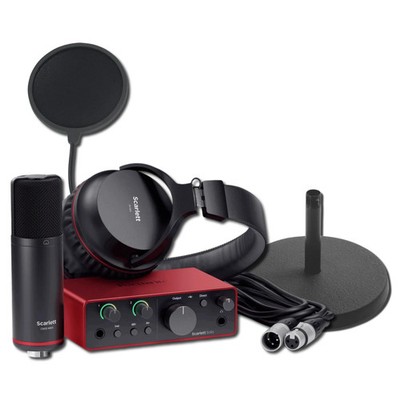 Focusrite Scarlett Solo Studio 4th Gen Recording Bundle with Desktop Stand & Pop