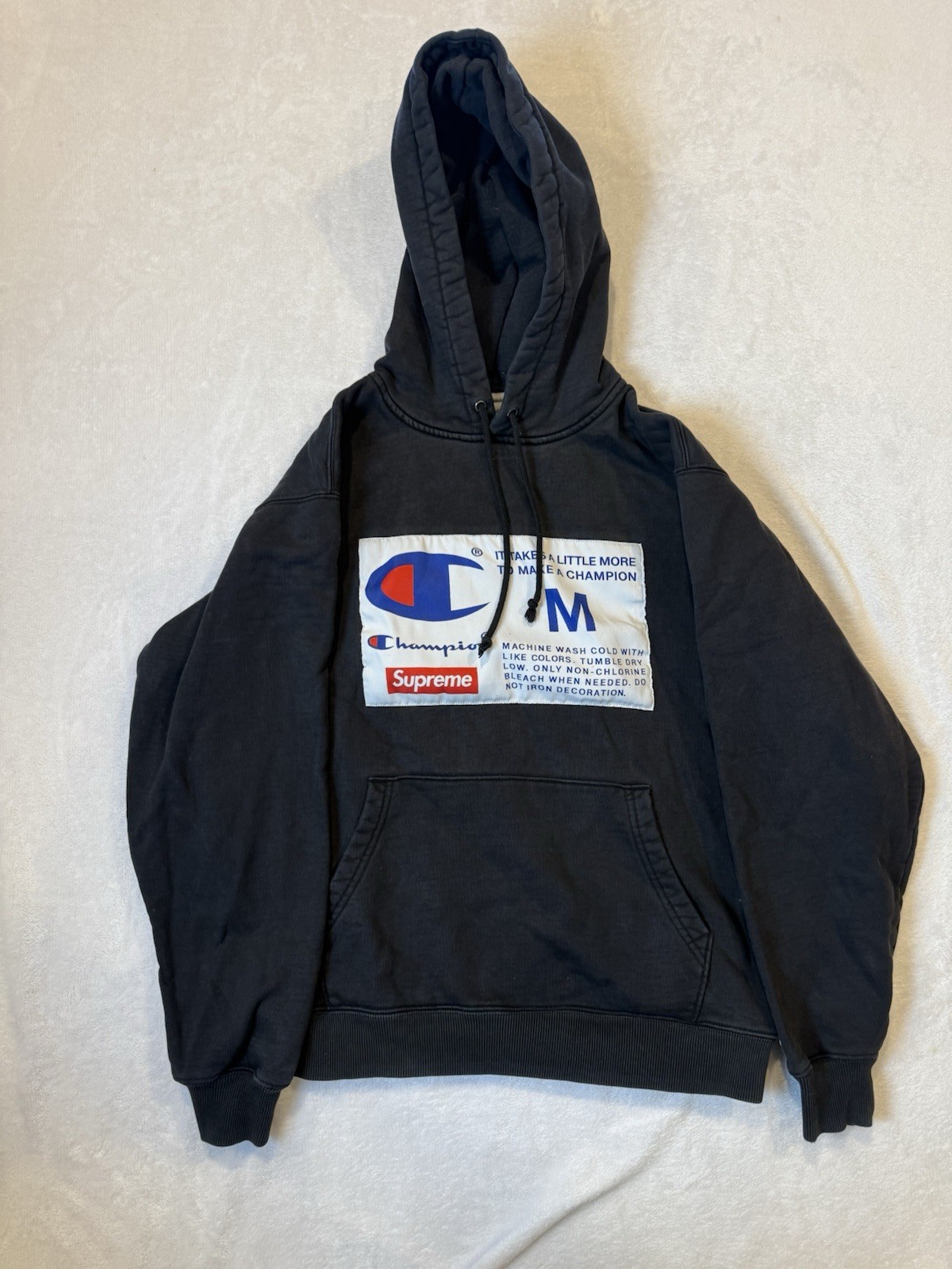 Supreme x Champion Label Hooded Sweatshirt Black Size Medium