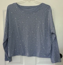 Gap Body XL Blue Floral Long Sleeve T Shirt Sleep Knit Loungewear Sleepwear