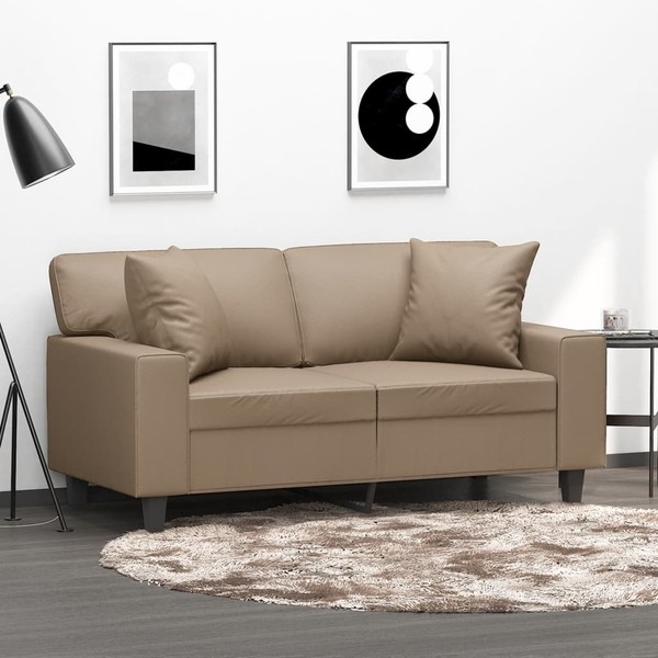 2-Sitzer-Sofa Mit Zierkissen Cappuccino-Braun 120 Cm Kunstleder-image