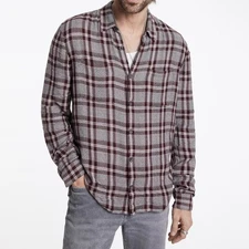 $248 NWT John Varvatos Shirt XL Gray Men's Cole Red Plaid Button Down Seersucker