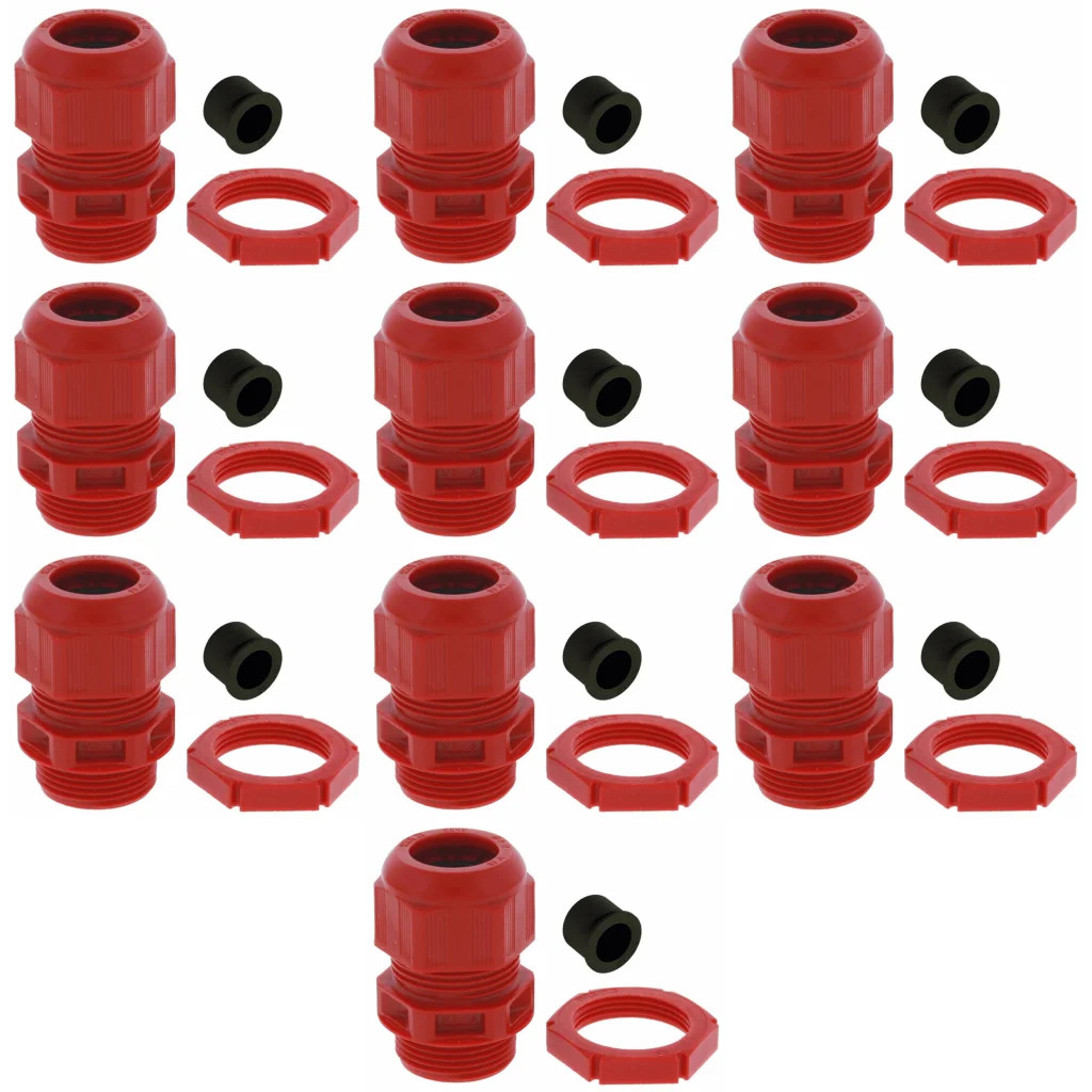 Pack Of 10 x Cable Gland Red M20 Sprint + RDE Clamping Range 4-14mm Wiska