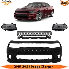 Front Bumper Cover Paintable & Headlights Kit For 2015-2023 Dodge Charger