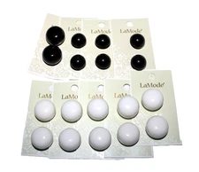 LaMode Assorted Round/Spherical Glossy Solid Black/White Shank Buttons Lot of 9